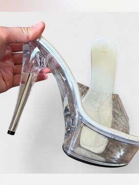 Clear and White Stiletto Platform Heels Size 43 / 11